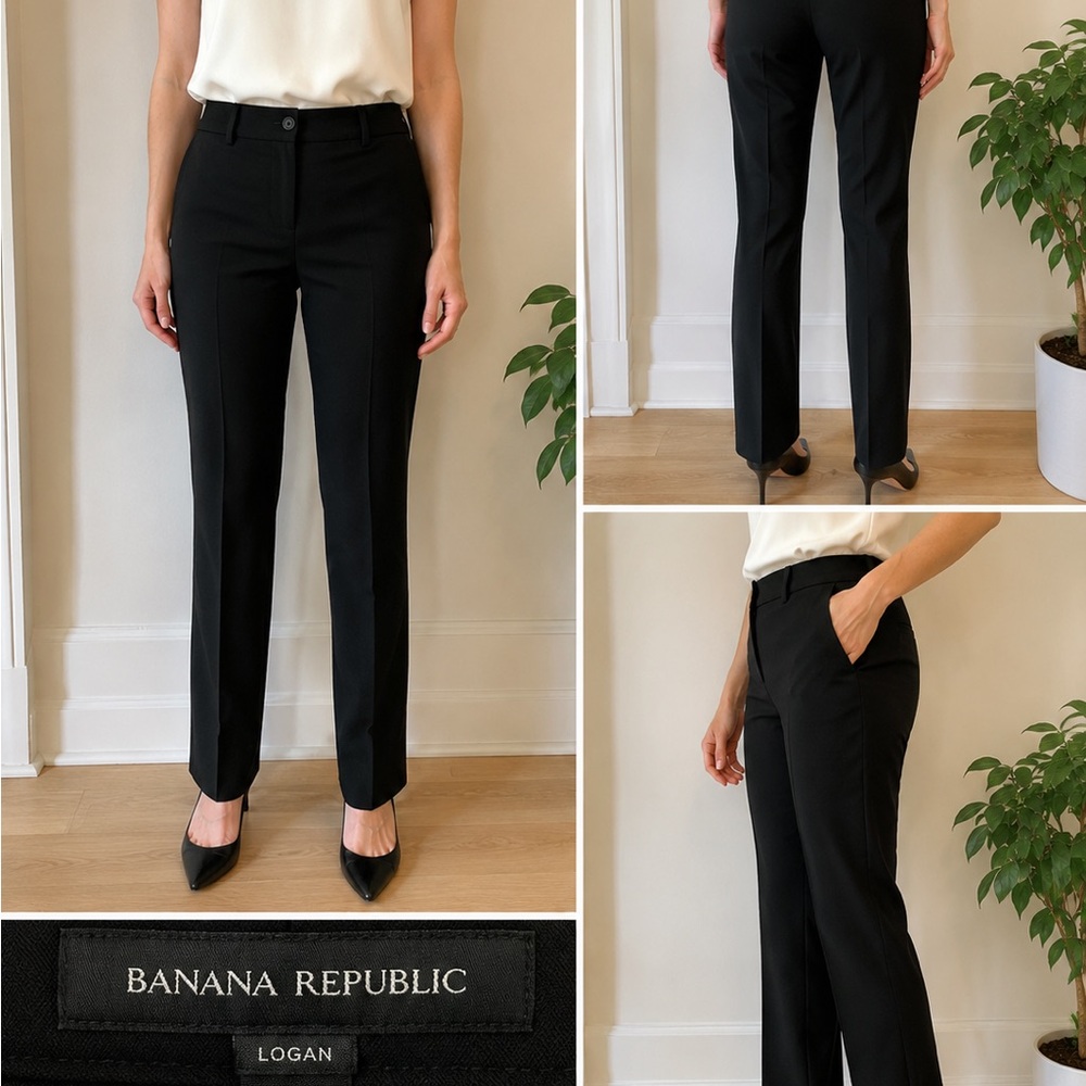 Banana Republic Black Logan Straight-Leg Trousers